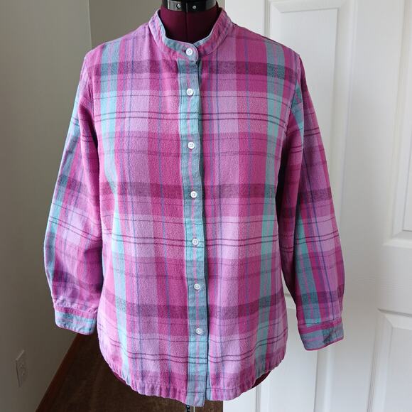Blair Heavyweight Flannel Button-up Shirt XL retro pink plaid blouse top LS - Picture 5 of 13